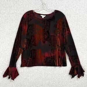 Vtg ConradC Velvet Burnout Shirt Sz XL L/S Whimsygoth Fairygrunge Goblin Stretch
